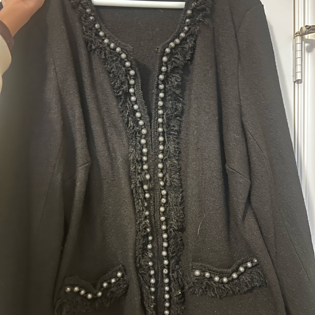 Eci Black Cardigan With Pearl Accents